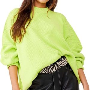 Free People Bright Lime Easy Street Oversized Tunic Sweater - Size Medium
